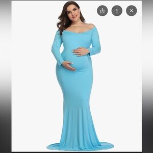 Elegant Blue Maxi Maternity Photoshoot/Babyshower Dress